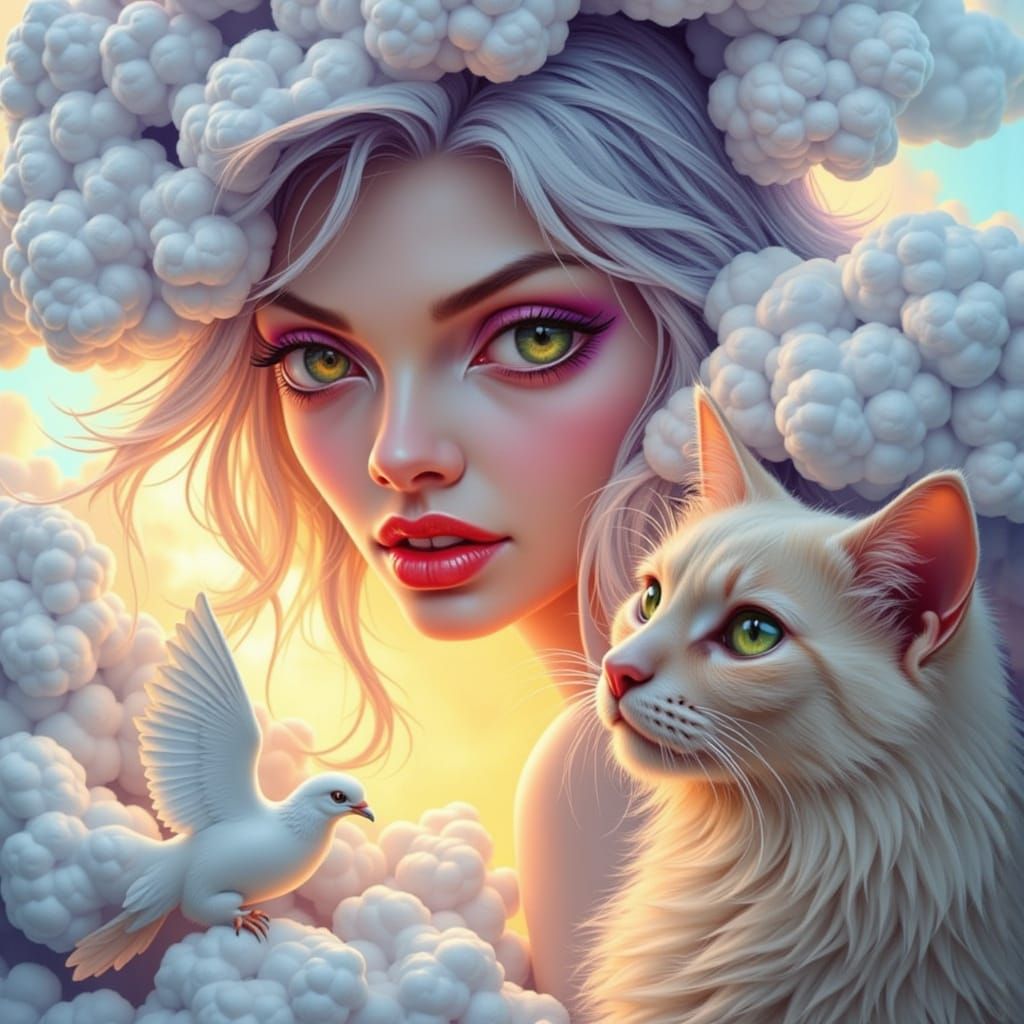 Ethereal Woman in Airbrush Fantasy Dreamscape