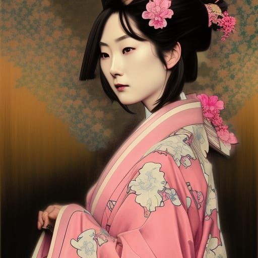 Beautiful Geisha Portrait in Art Nouveau Style