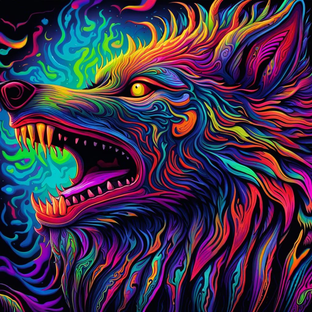 Psychedelic Wolf Album Cover in Noir and Neon