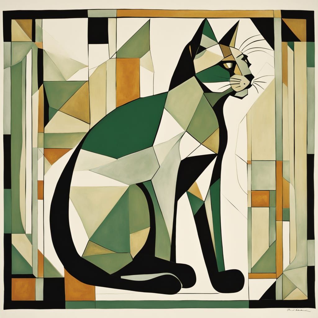 Cubist Cat Portrait: Geometric Feline in Profile