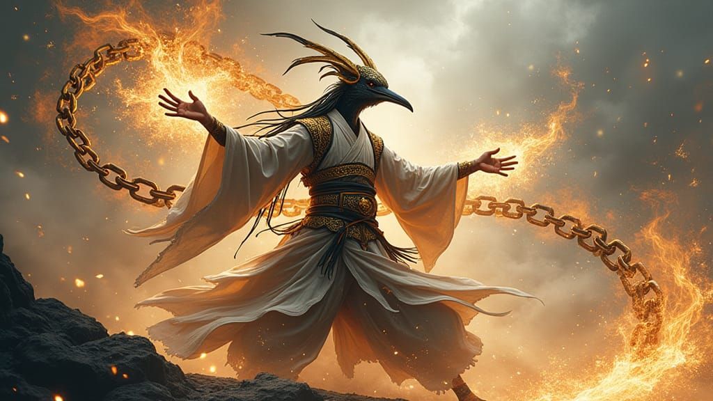 Ibis Exorcist Battles Spirits with Fiery Chain