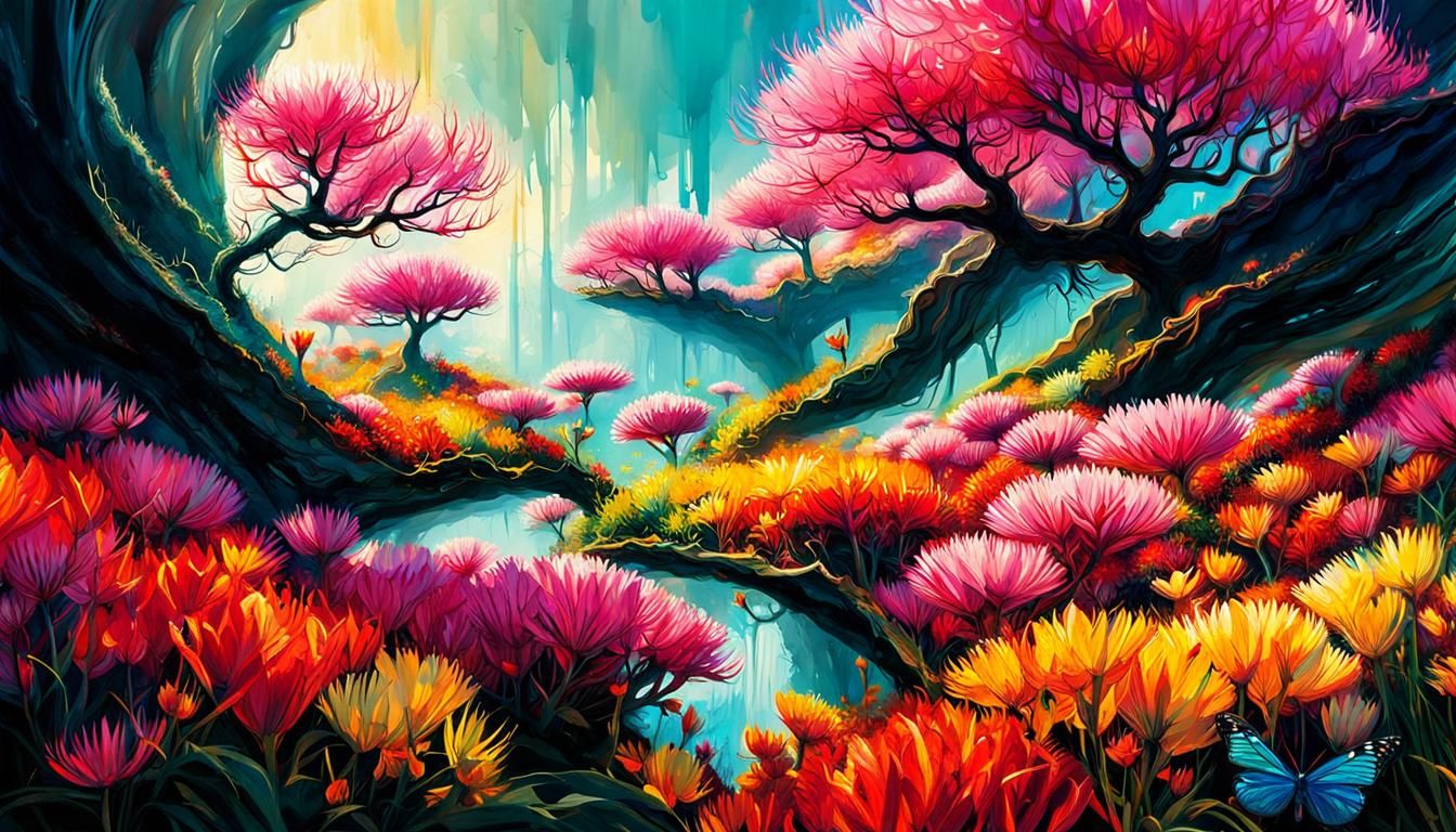 Vibrant Springtime Ant Farm: Digital Illustration