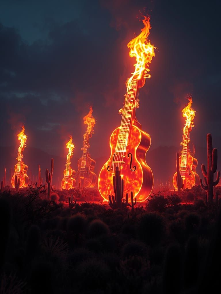 Bioluminescent Musical Instruments in Futuristic Cactus Land...
