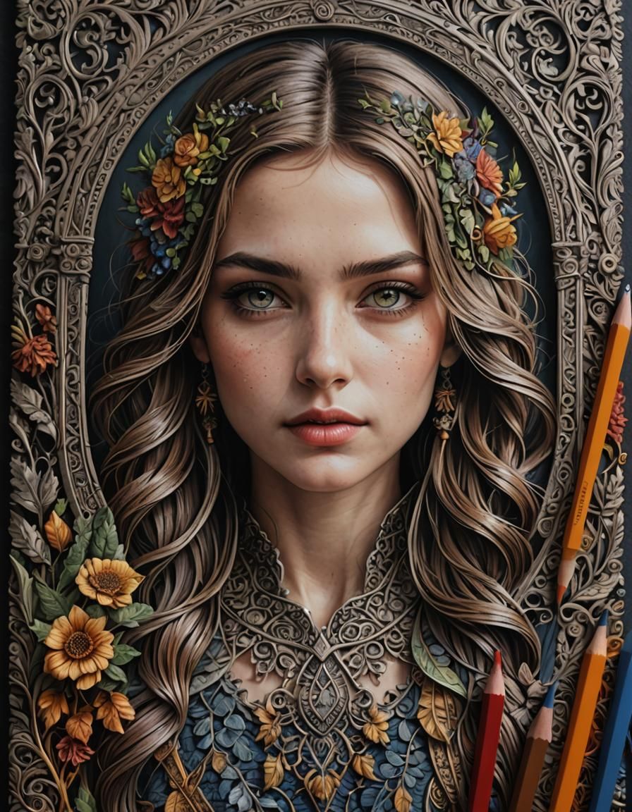 Intricate Coloring Page with Hyperrealistic Details