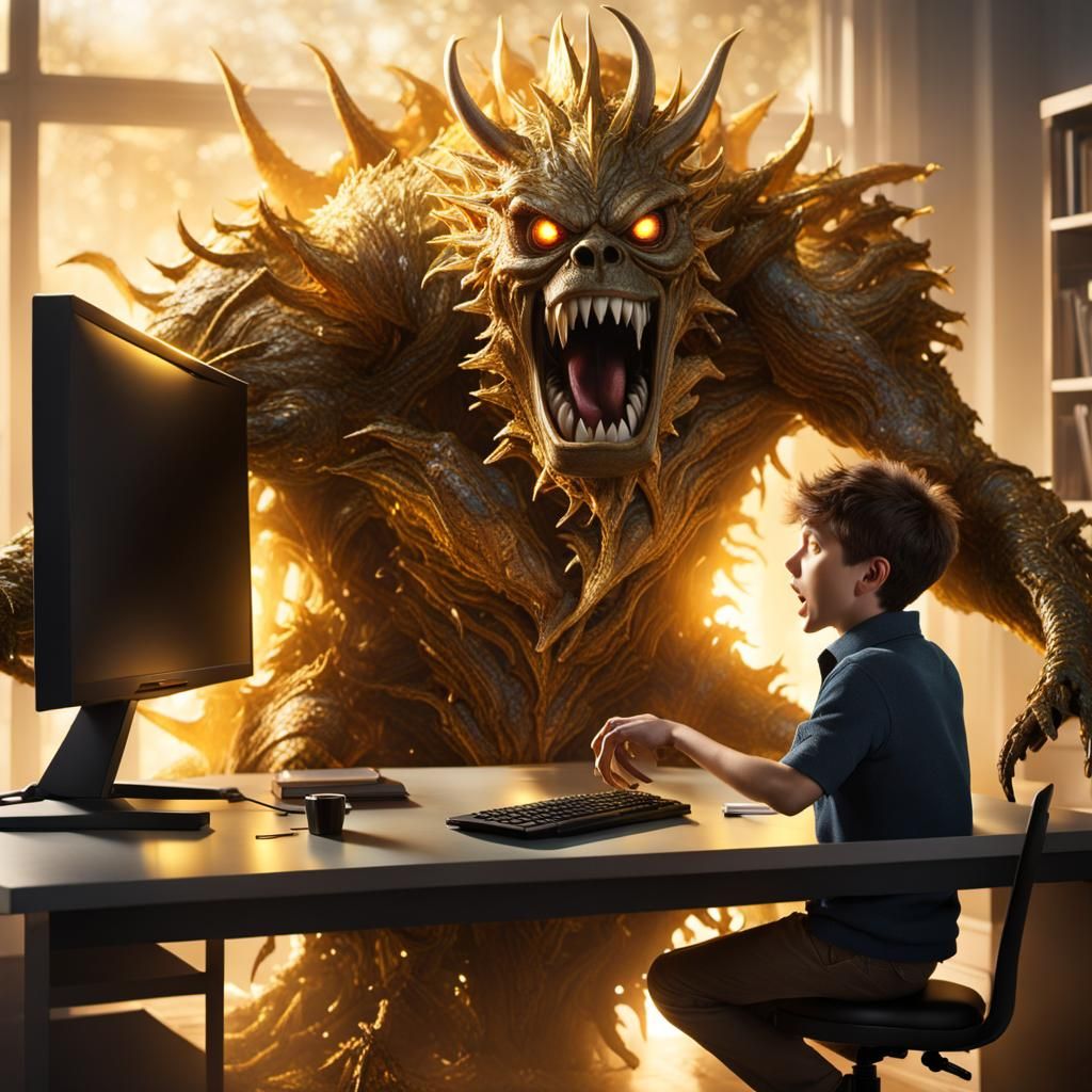 Monster Emerges from Computer Screen