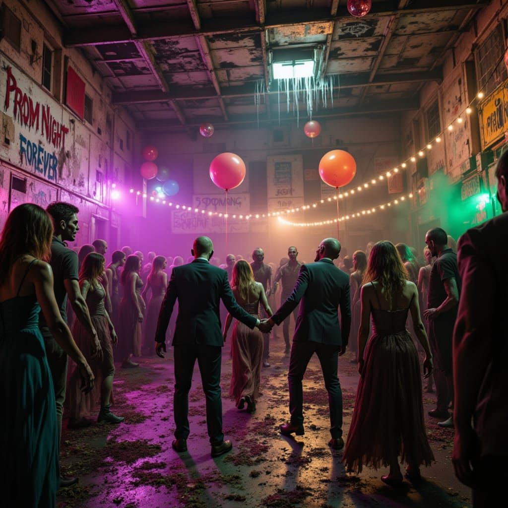 A zombie prom night set in a dilapidated high school gym, li...