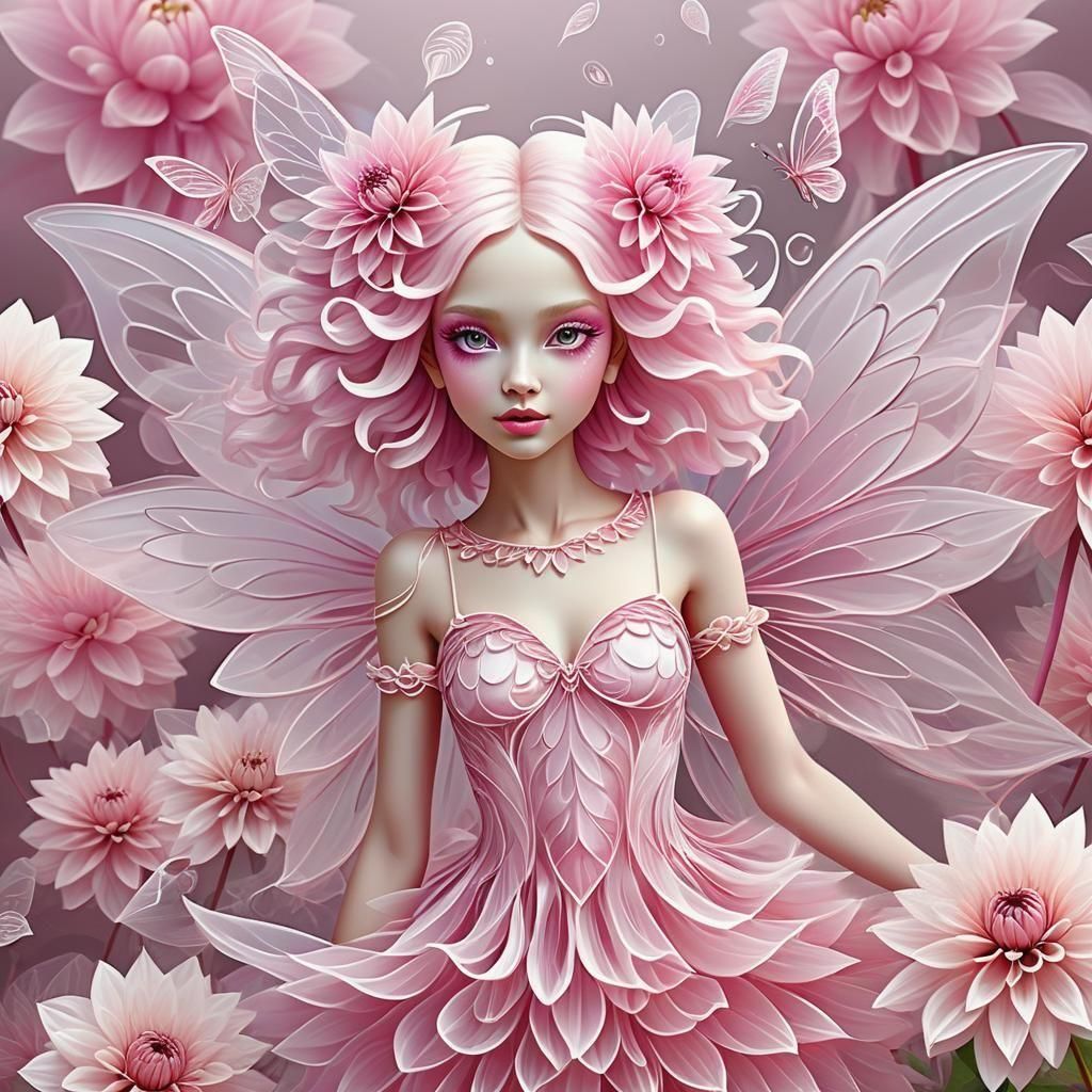 Dahlia Flower Fairy in Abstract Fractal Style