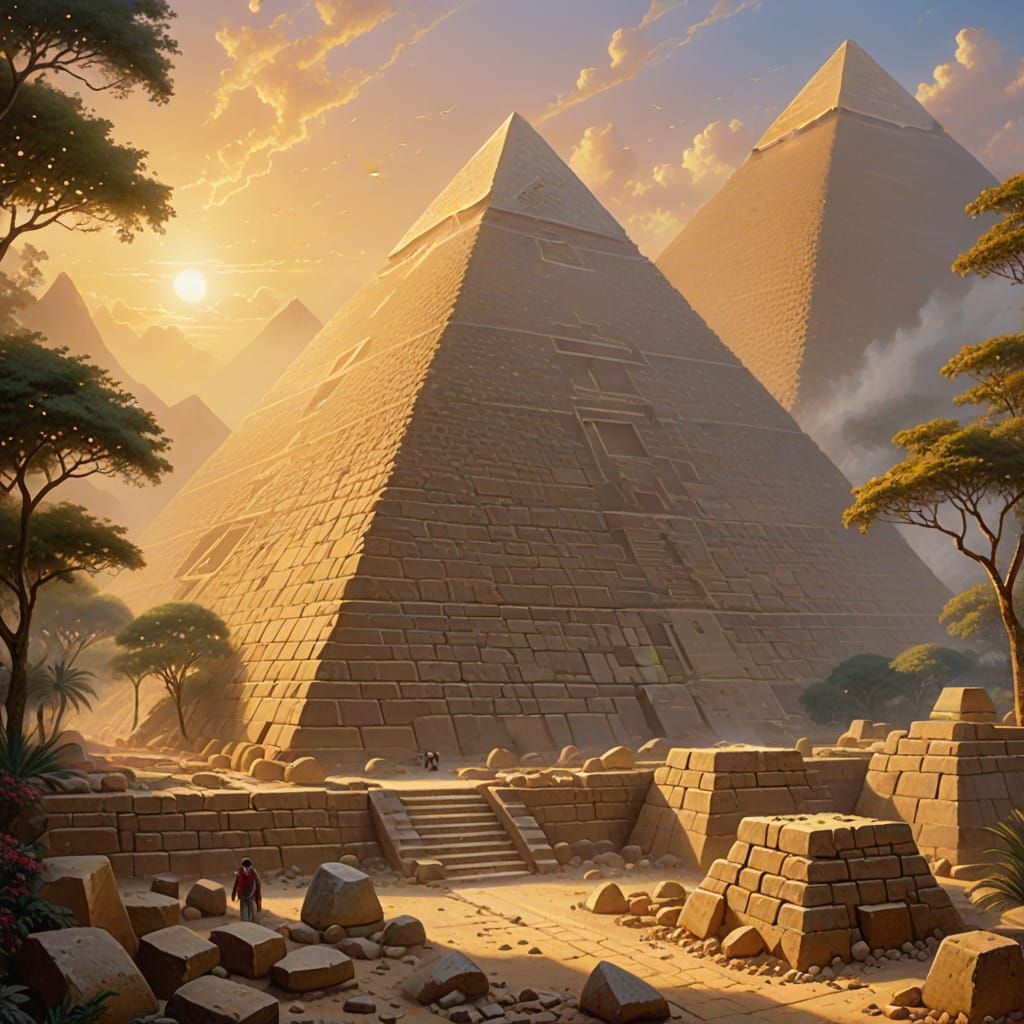 Great Pyramid Construction: Ethereal Thomas Kinkade Style