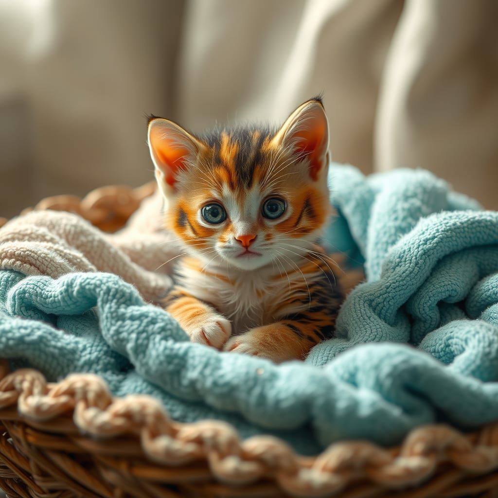 Whimsical Calico Kitten in Fantastical Storybook World