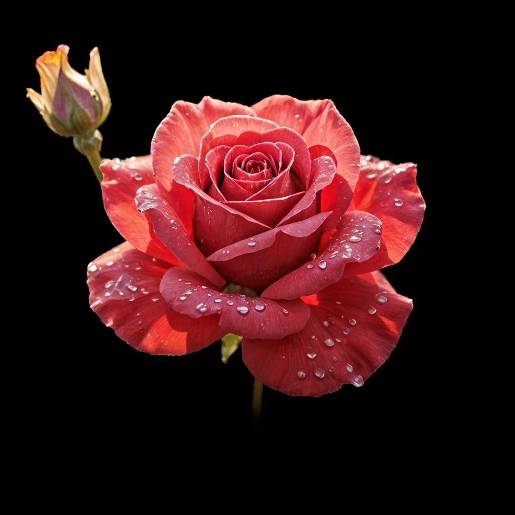 Red Rose in Bloom with Water Droplets