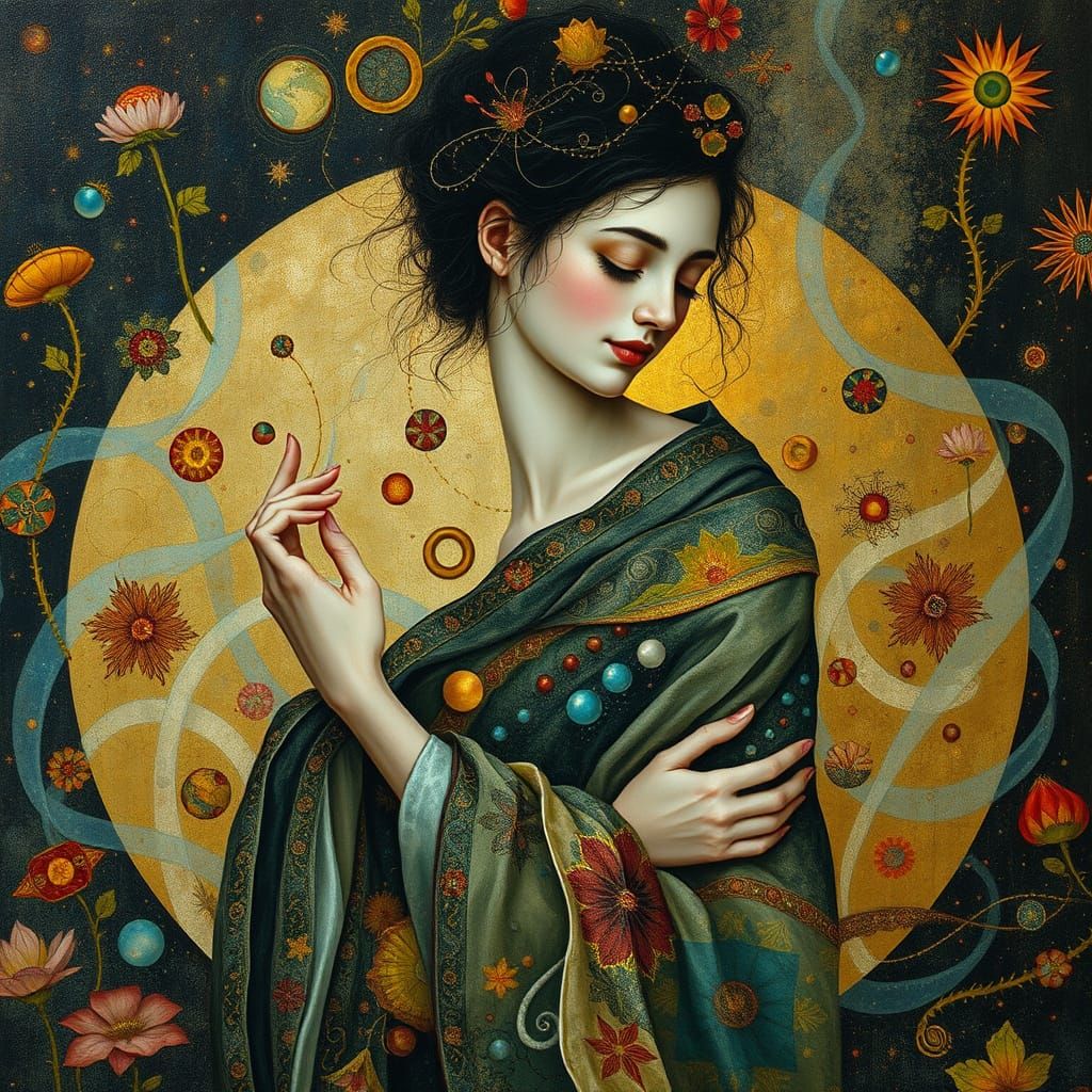 Enigmatic Figure in Luminous, Whimsical Realm