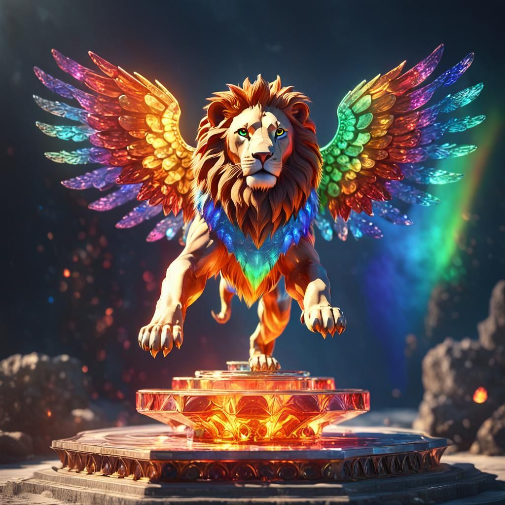 Rainbow Winged Lion on Crystal Platform
