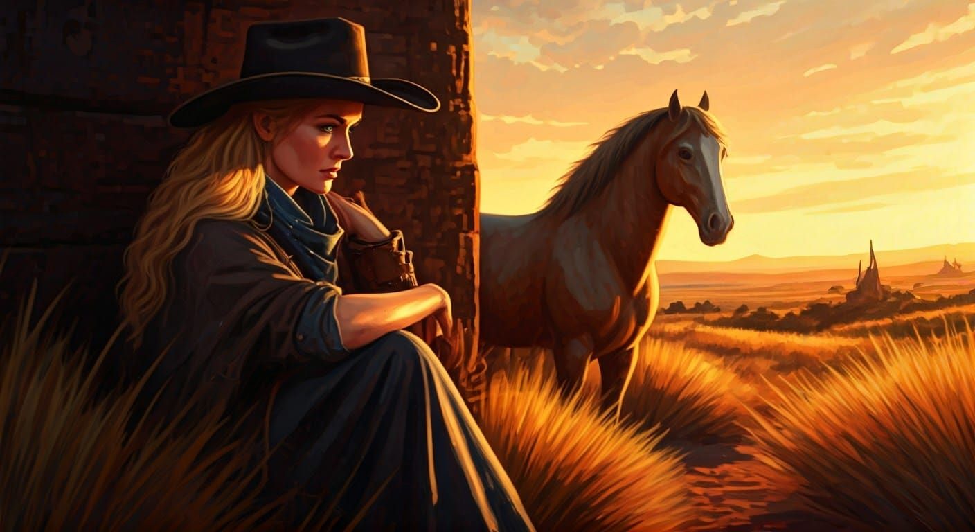 Cowgirl Gunfighter Portrait in Watercolour Style