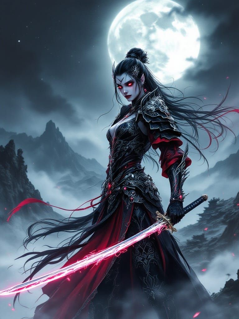 Ethereal Vampire Samurai in Dark Fantasy Armor