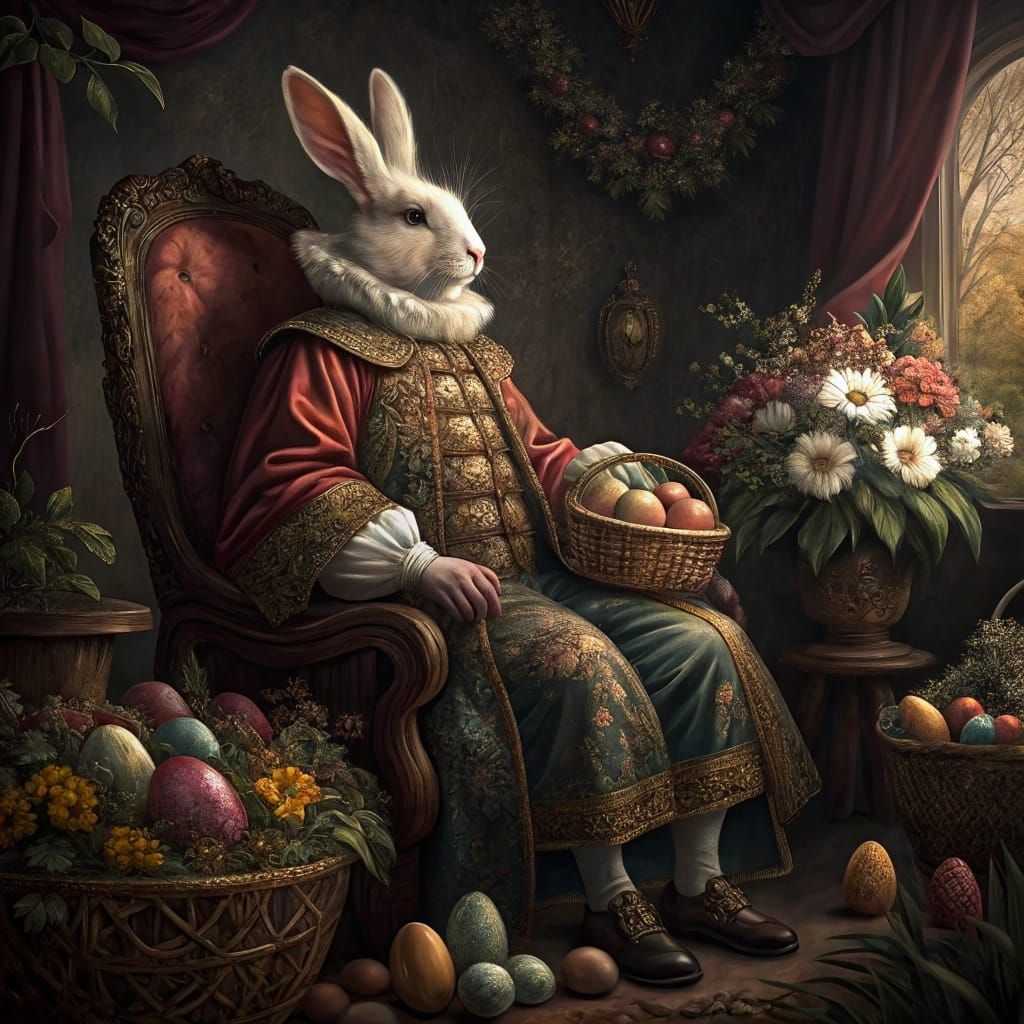 Elegant Easter Bunny in 16th-Century Velvet Regalia