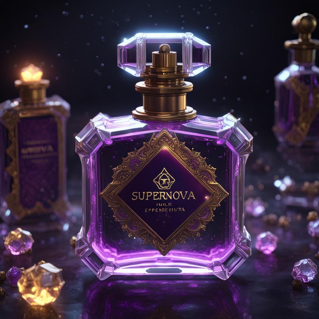 Neon Supernova Perfume Bottle, Detailed Digital Art