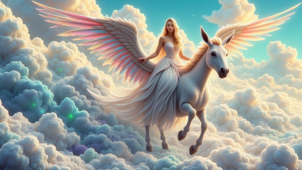 Blonde Woman Riding Flying Donkey
