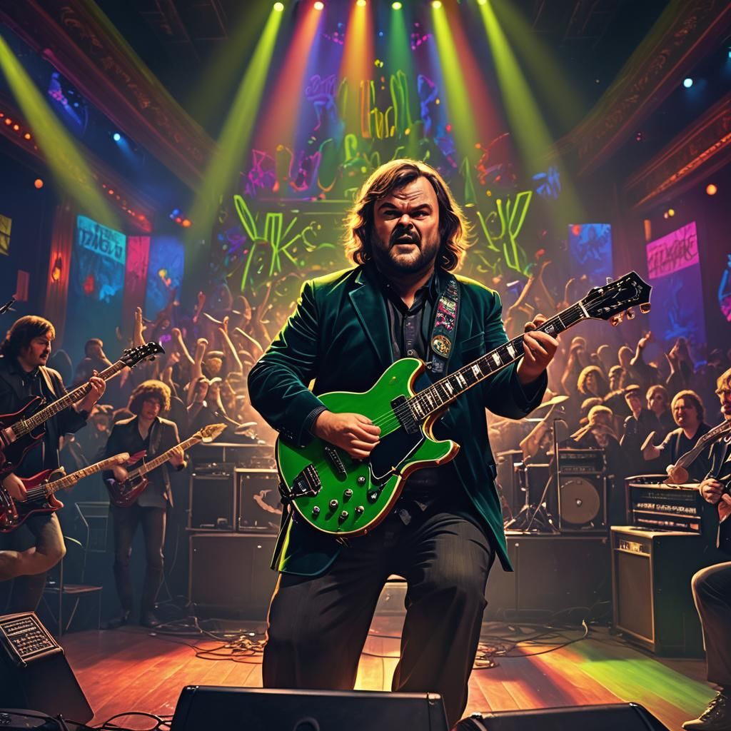 Jack Black Guitar Concert in Fantasy Art Style