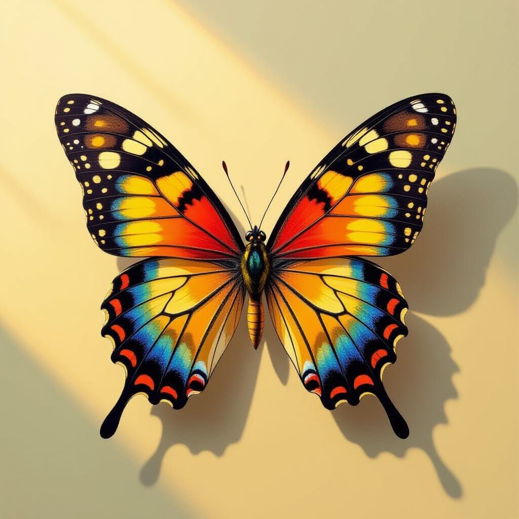 Pencil Transforms into Butterfly in Surreal Oil Painting