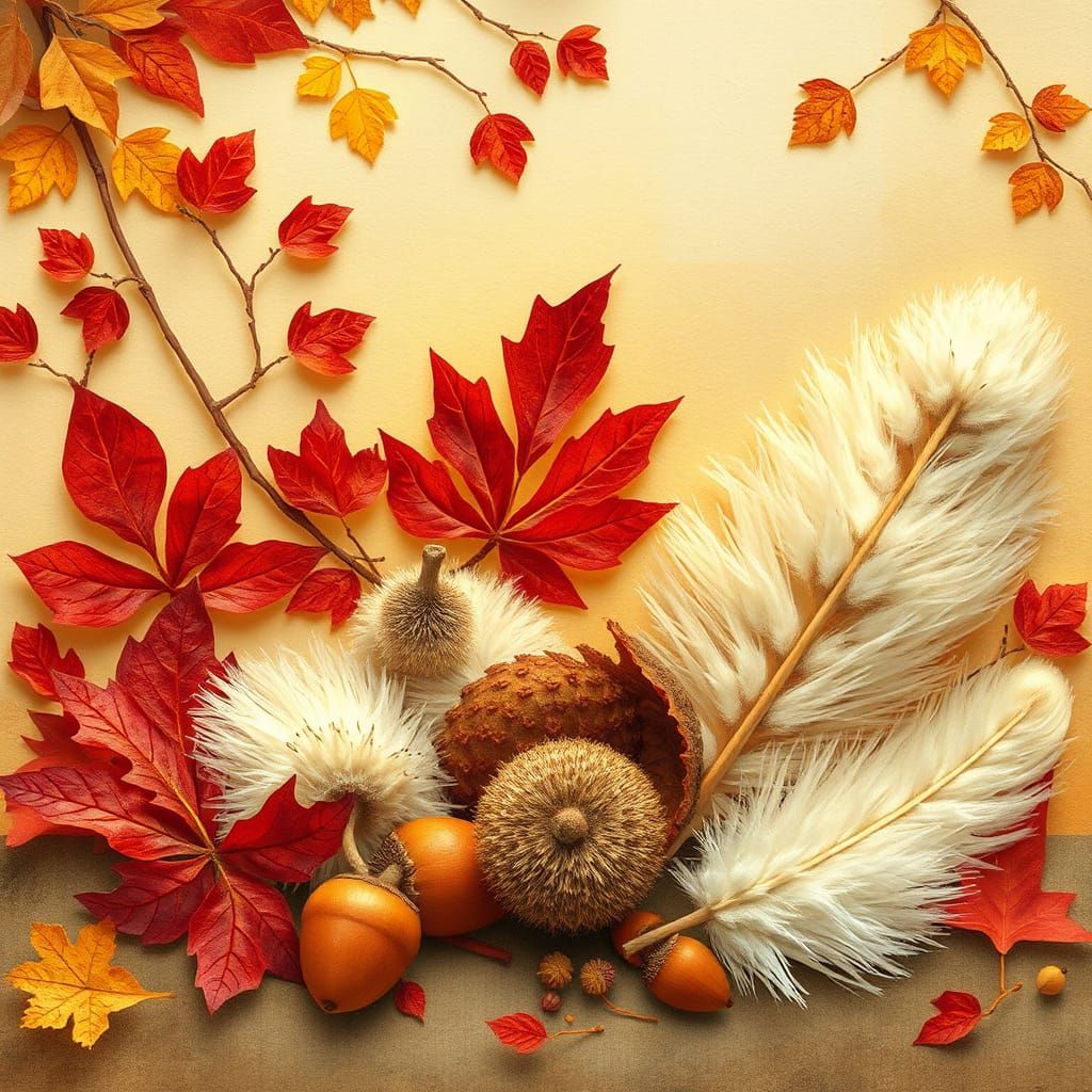 Whimsical Autumn Scene in Paper Collage Style