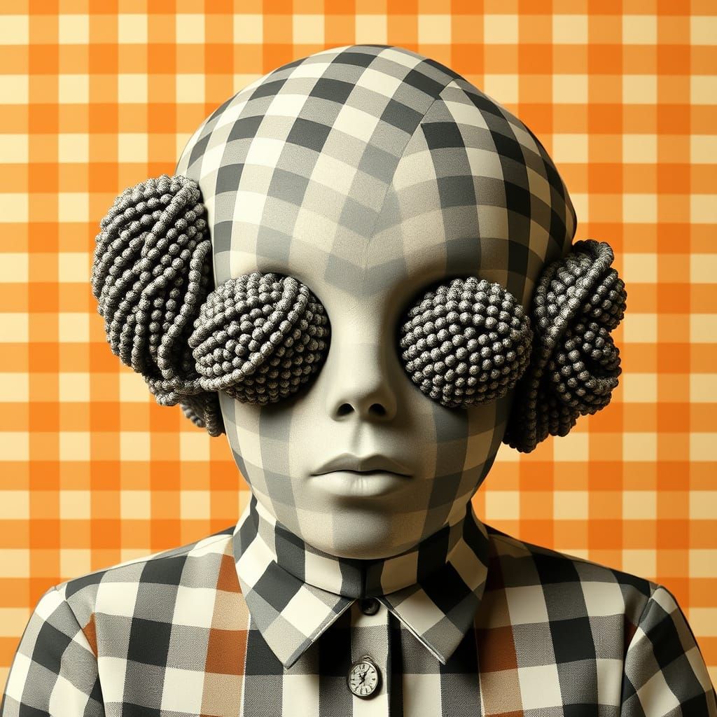 Surreal Gingham Landscape with Distorted Patterns