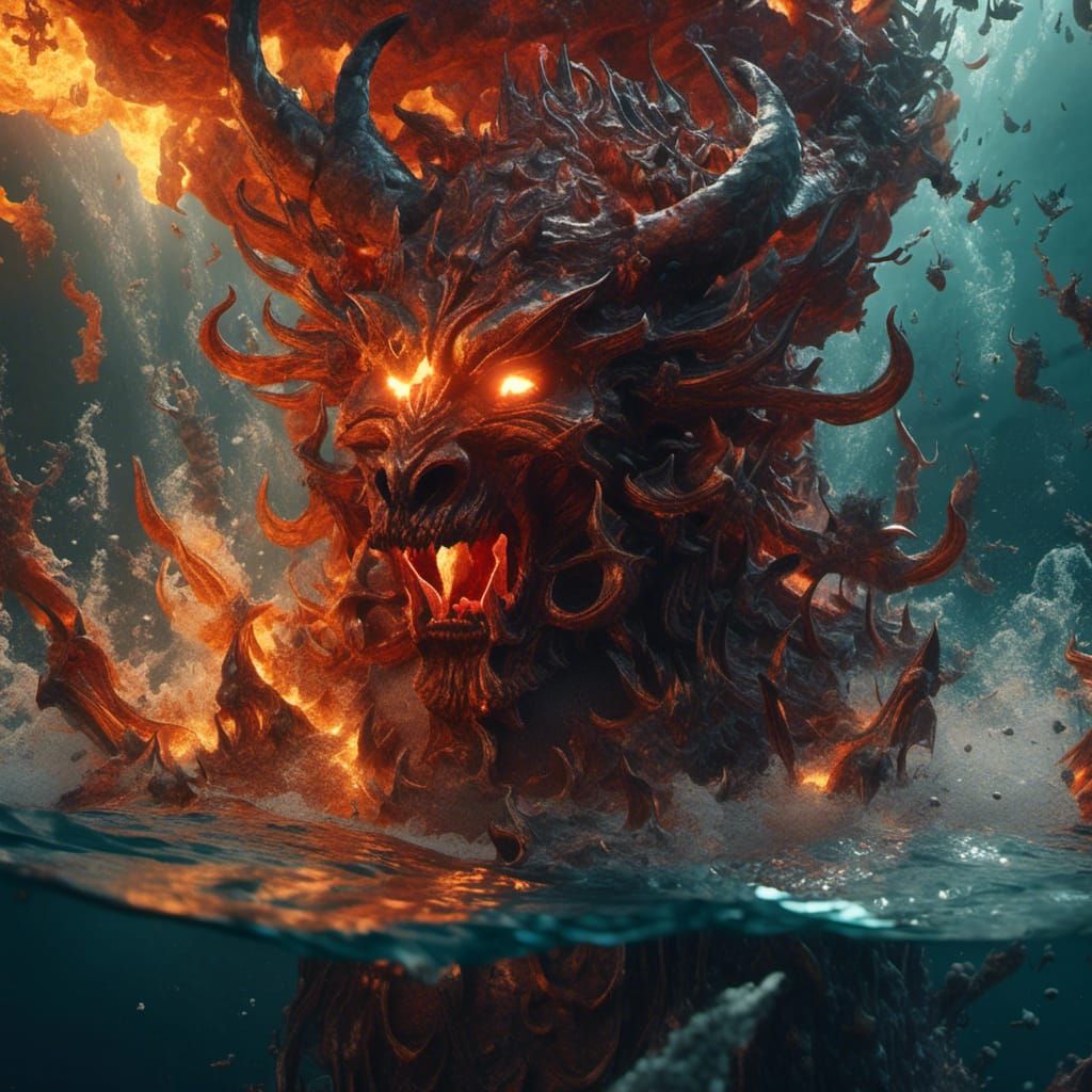Infernal Close-Up: Devil Ablaze Underwater