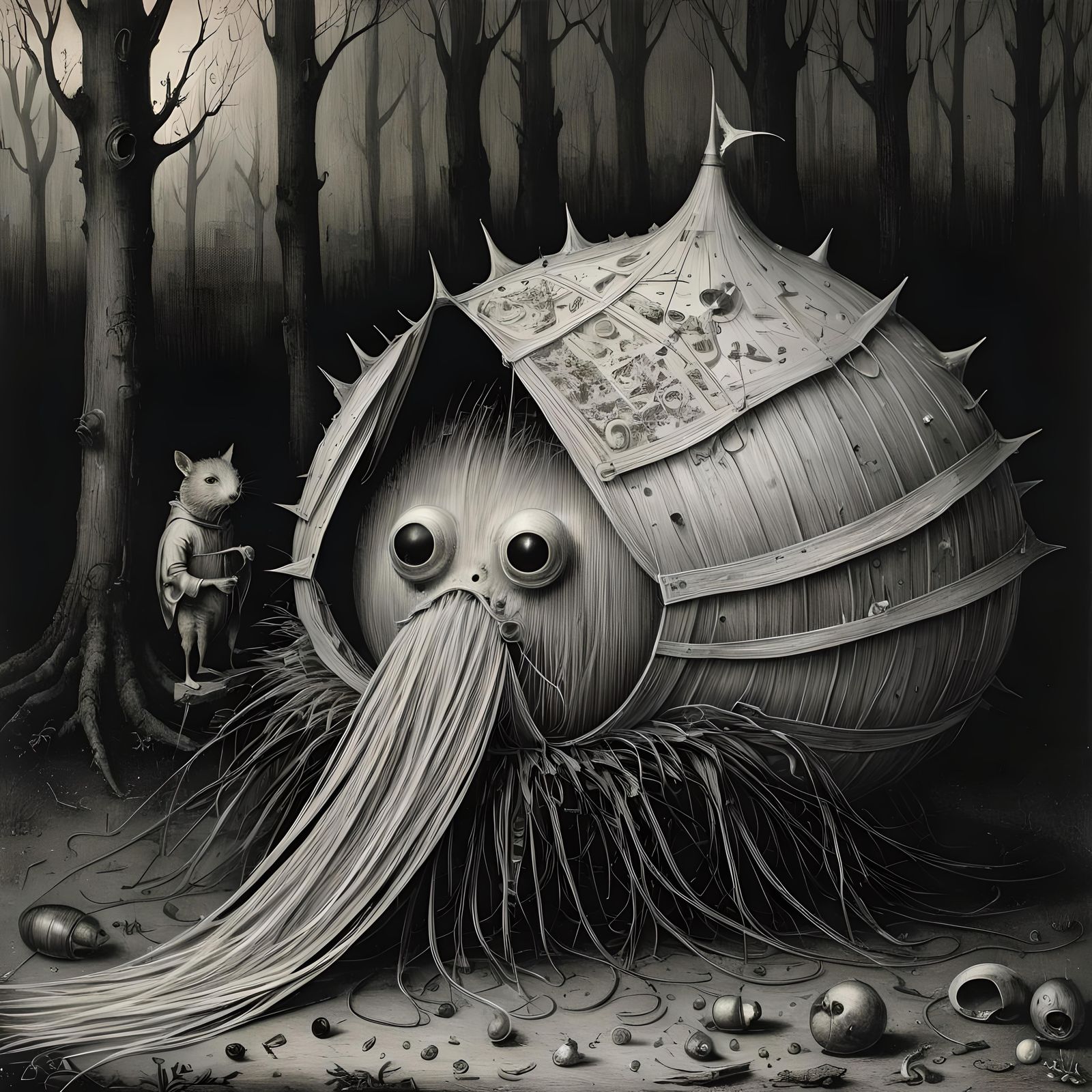 Strange Creature Eating Spaghetti, Bosch Style