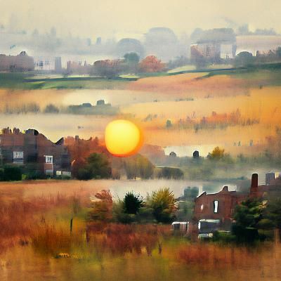 Hazy Autumn Sunrise Landscape