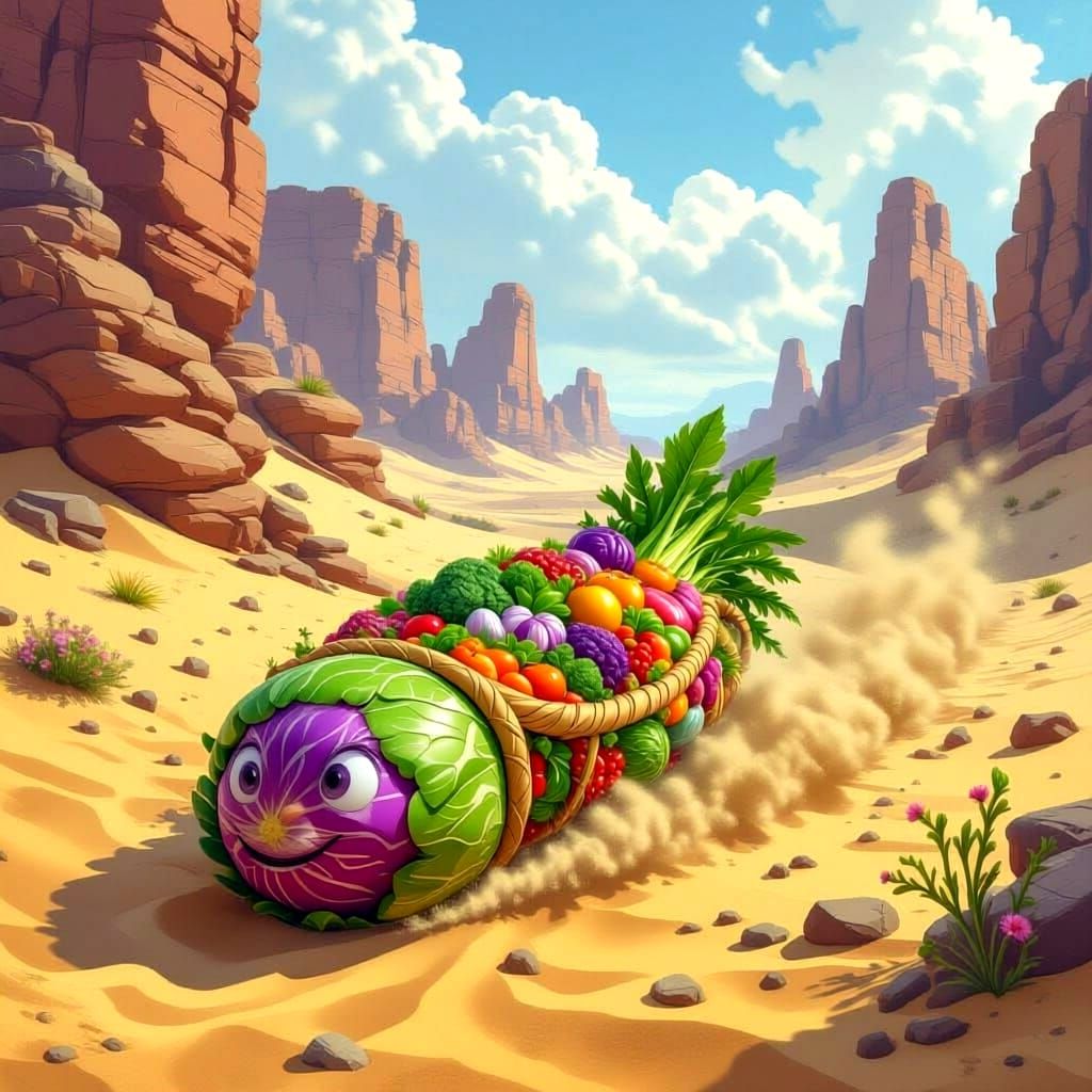 Fantasy Vegetabilisk Sand Worm in a Desert Landscape