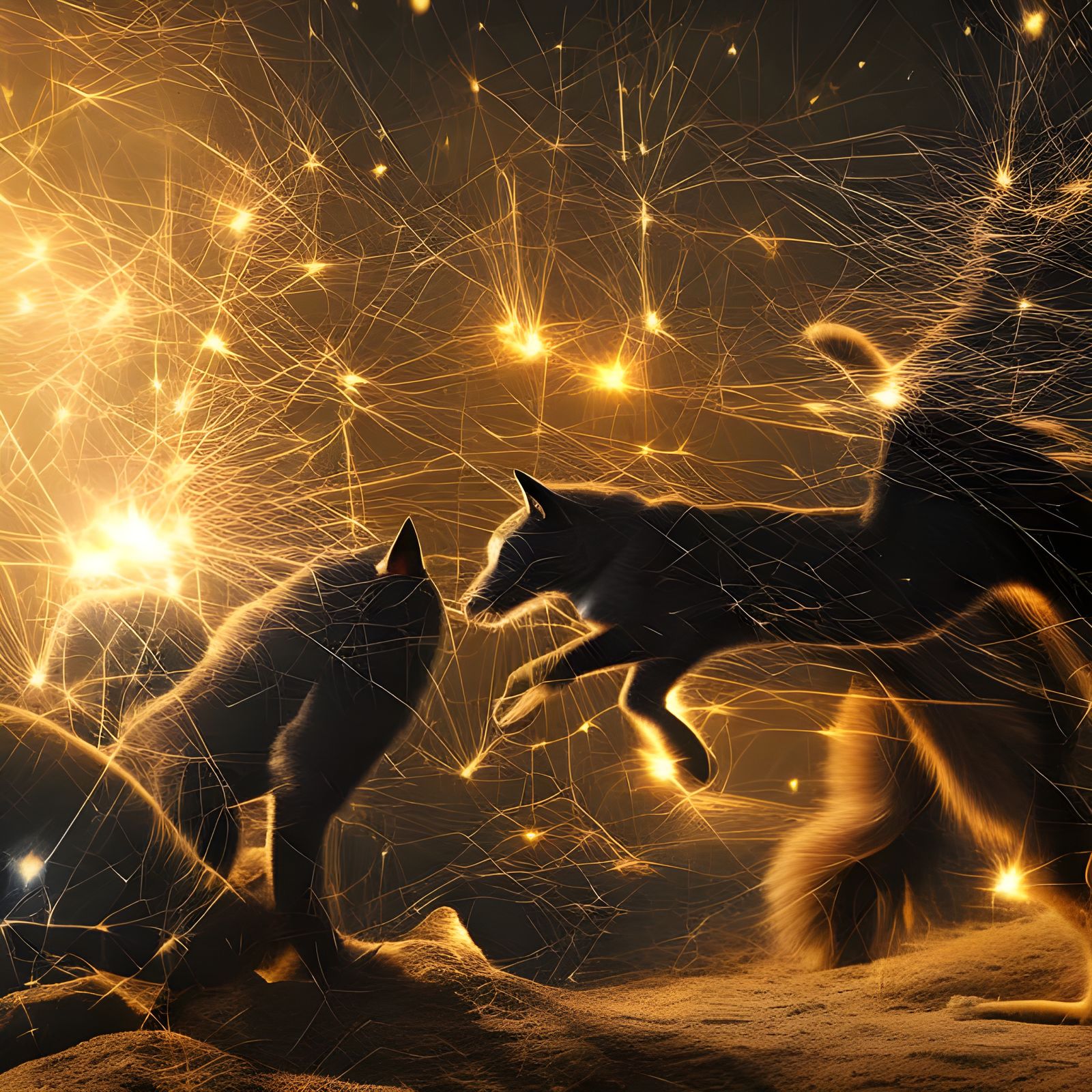 Cats on Antique Furniture in Dreamlike Surrealist Style