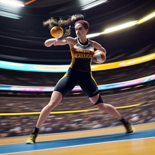 Futuristic Dodgeball Player in Dynamic Motion