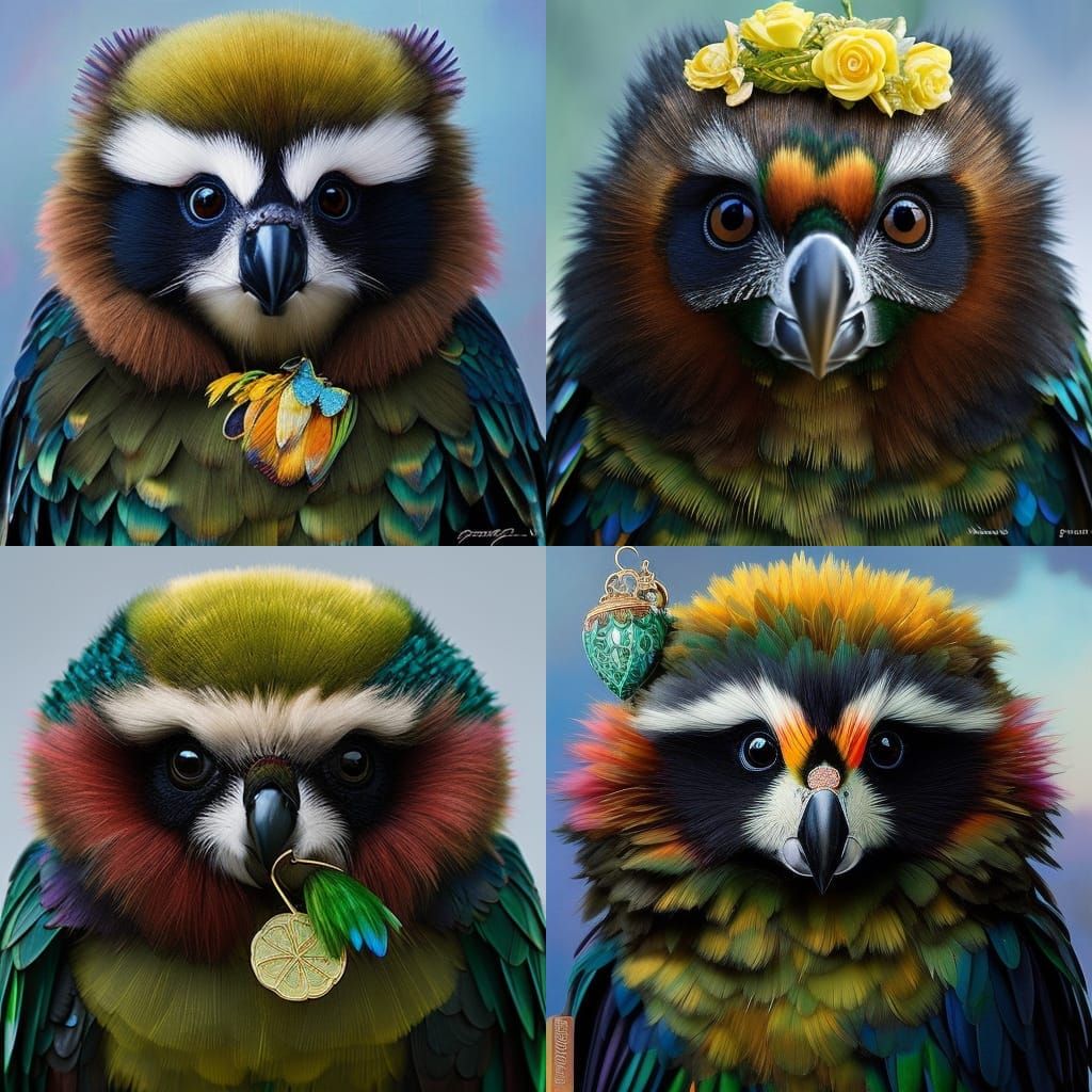 Steampunk Raccoon Parrot Portrait with Dandelion Clock