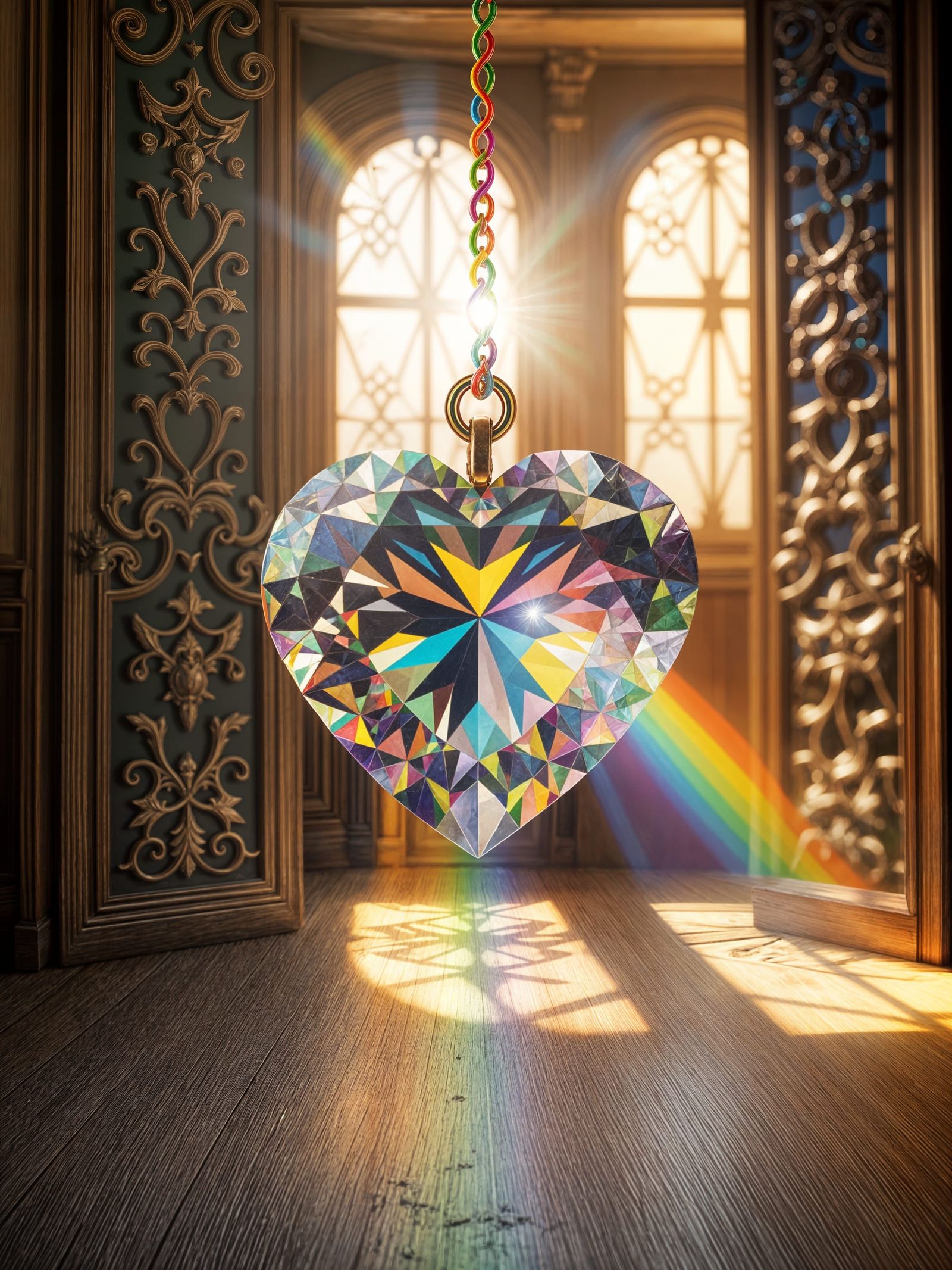 Heart Diamond Rainbow: Dazzling Light Refraction