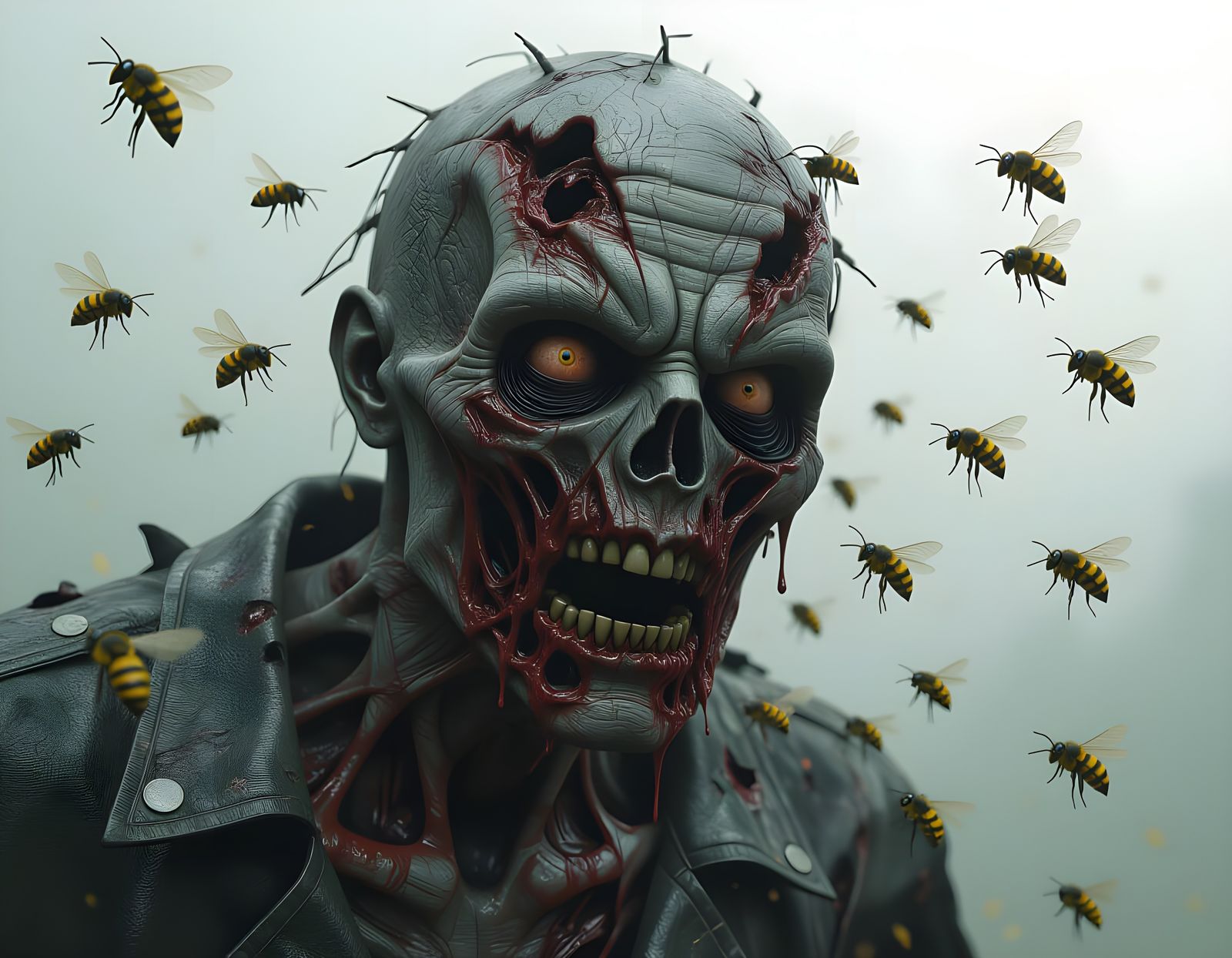 Zombie Face Attacked by Swarm of Bees