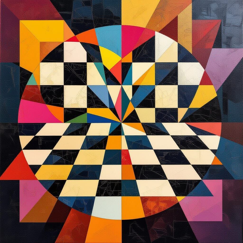 Vibrant Abstract Chess Board in Neo-Cubism Style