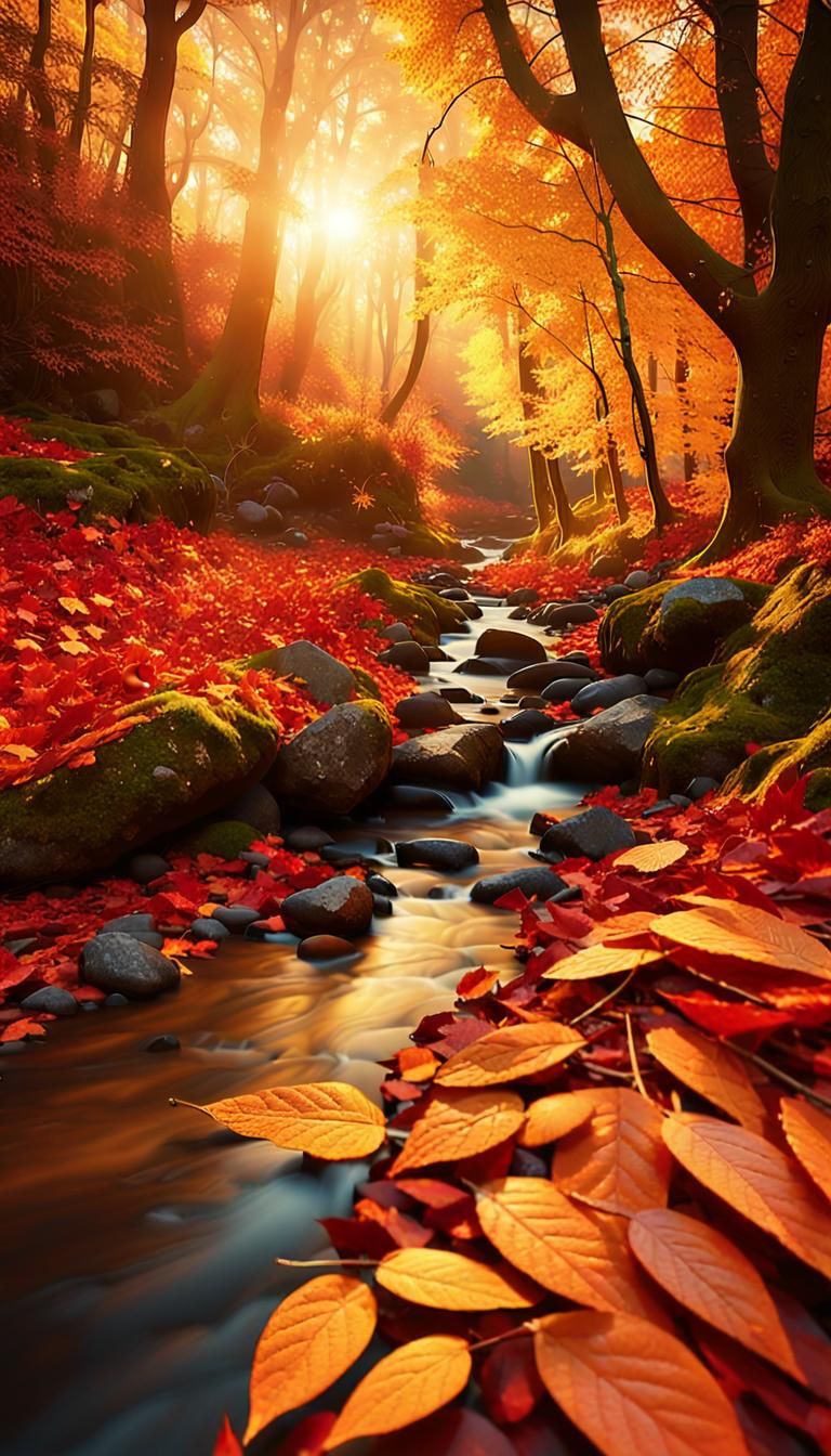 Autumn Forest Path at Dusk in Golden Light