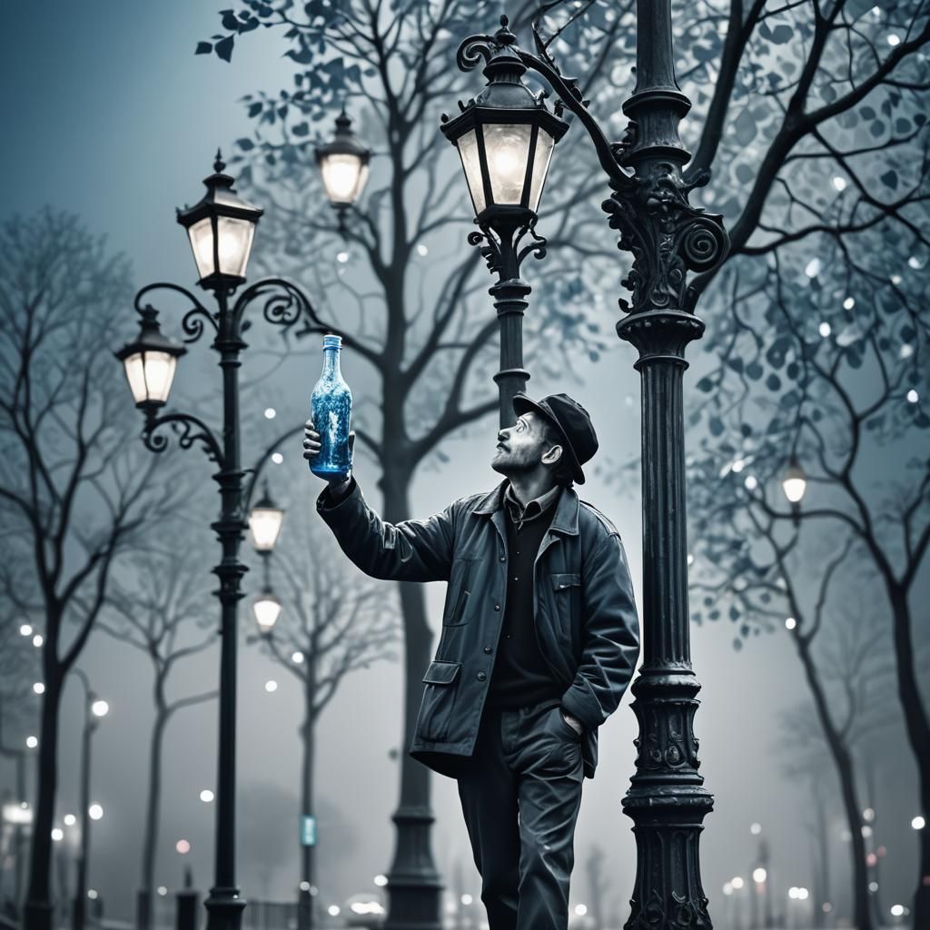 Monochrome Photo of Drunk Man With Bottle