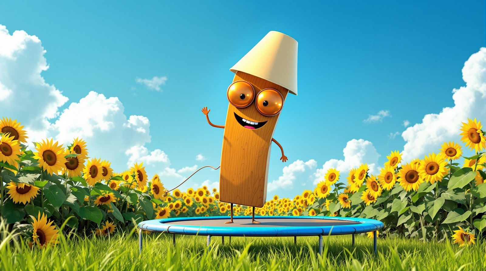 Vibrant 3D Floor Lamp Jumps on a Sunny Trampoline