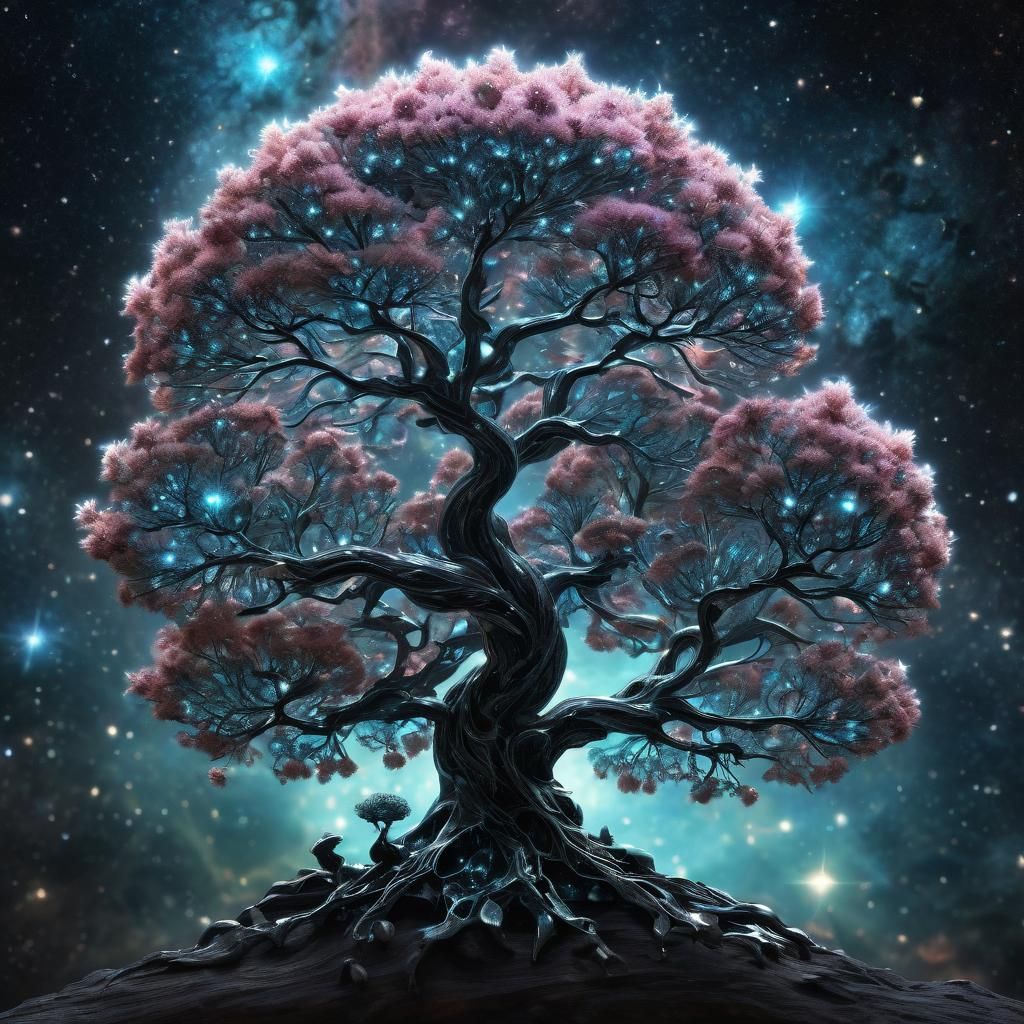 Cosmic Tree in Crystal Flower, Surreal X-Ray Art