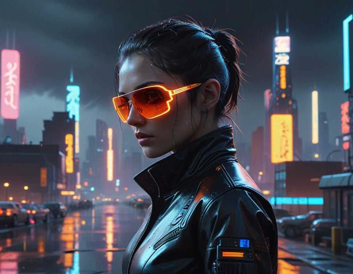 Cyberpunk Woman in Holographic Dreams