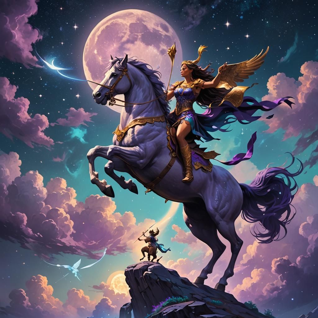 Centaur Archer Under Moonlight: Fantasy Matte Painting