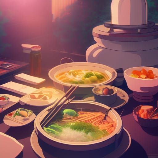 Anime Hot Pot in Studio Ghibli Style