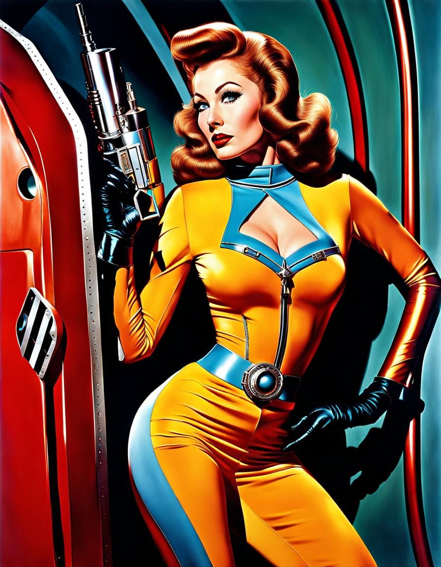 Retro Sci-Fi Pinup Girl in Futuristic Uniform