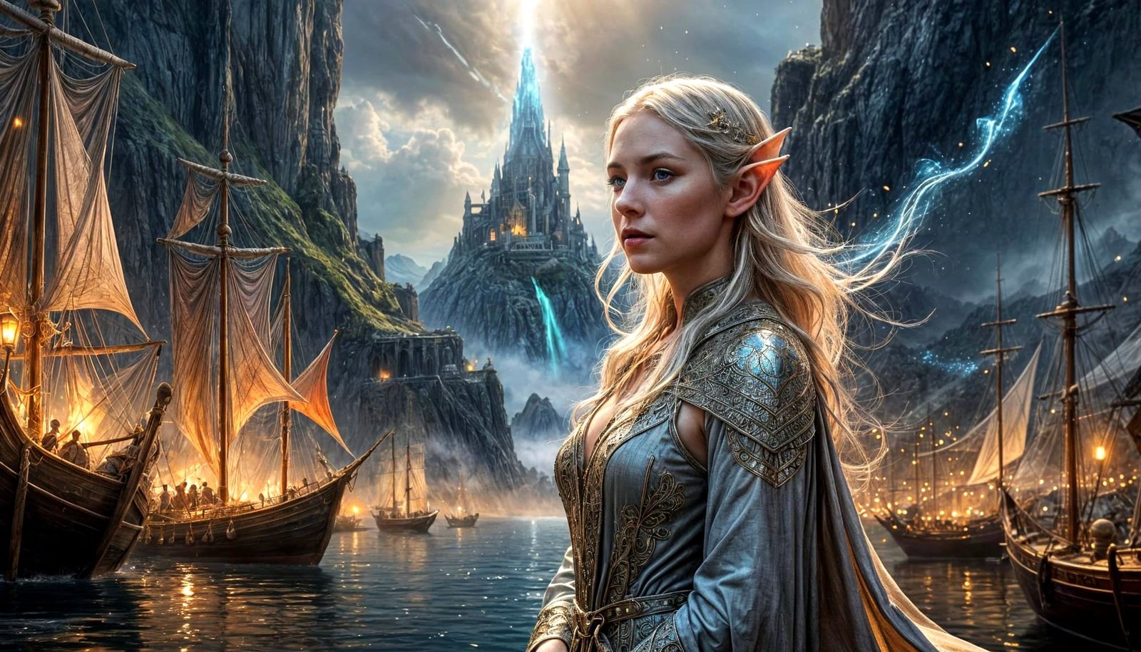 Elven Harbor in Tolkien Style Watercolor