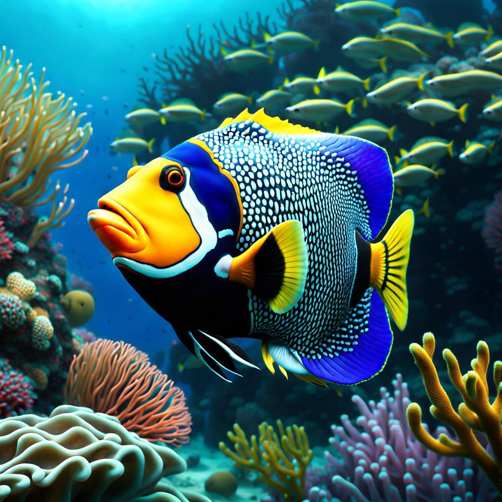 Clown Triggerfish Swimming Near Coral Reef