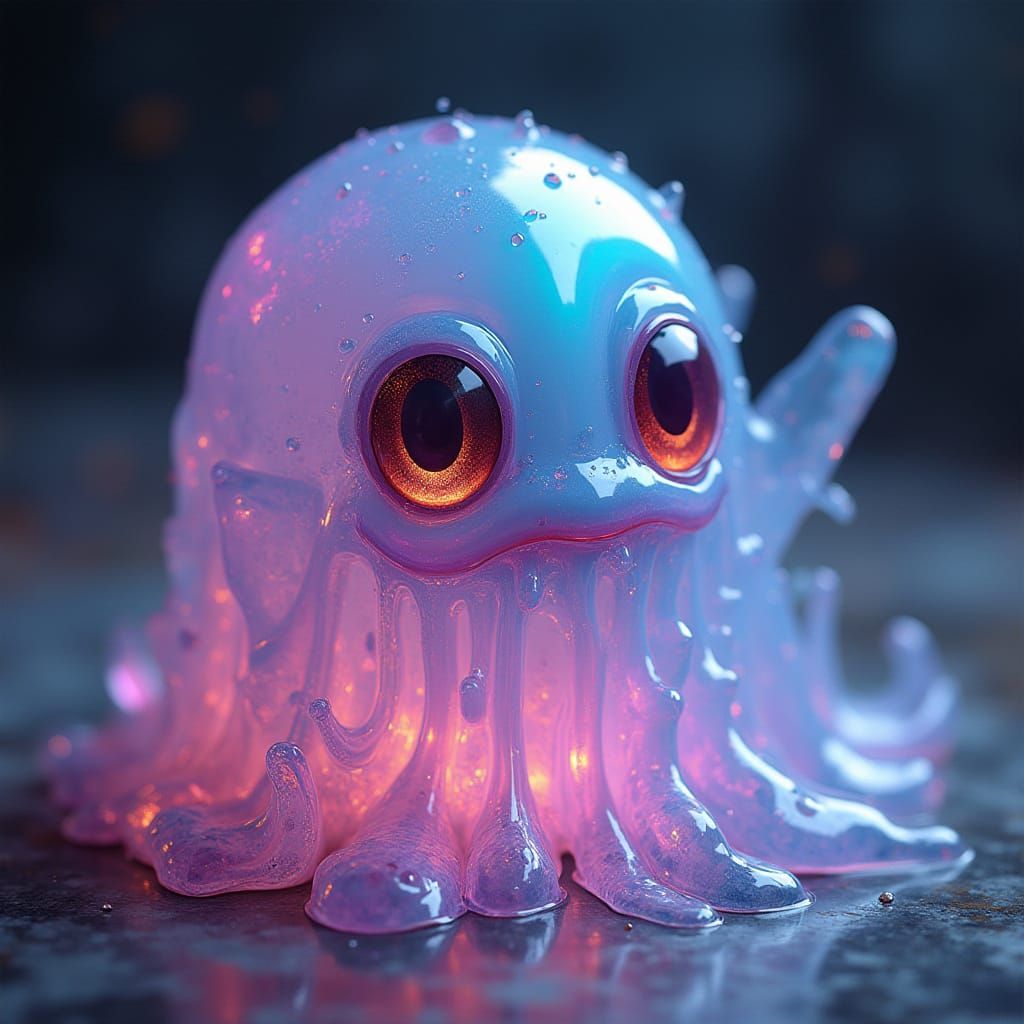 Ethereal Jelly Pudding Monster in Iridescent Hues
