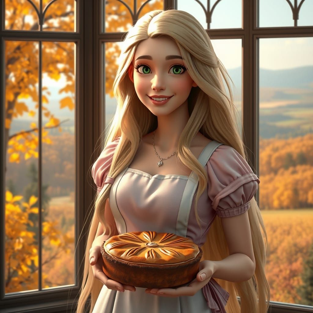 Rapunzel in Autumn Window with Pumpkin Pie Portrait