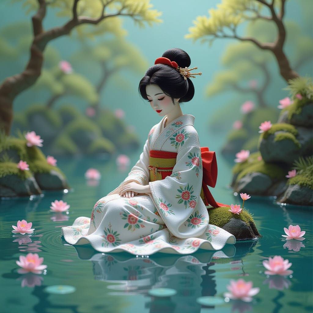 Miniature Worlds on Water in Surreal Style