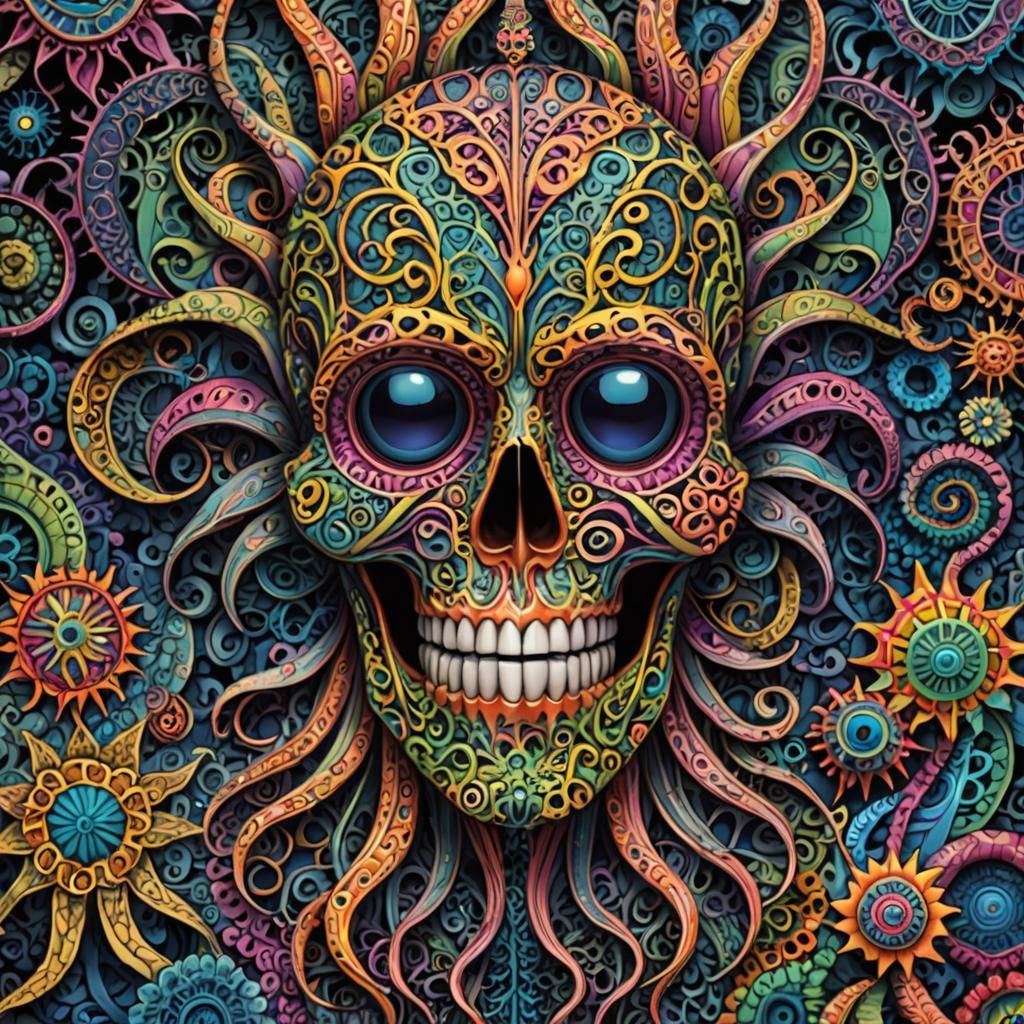 Psychedelic Zentangle Silhouette in Colorful 3D Art