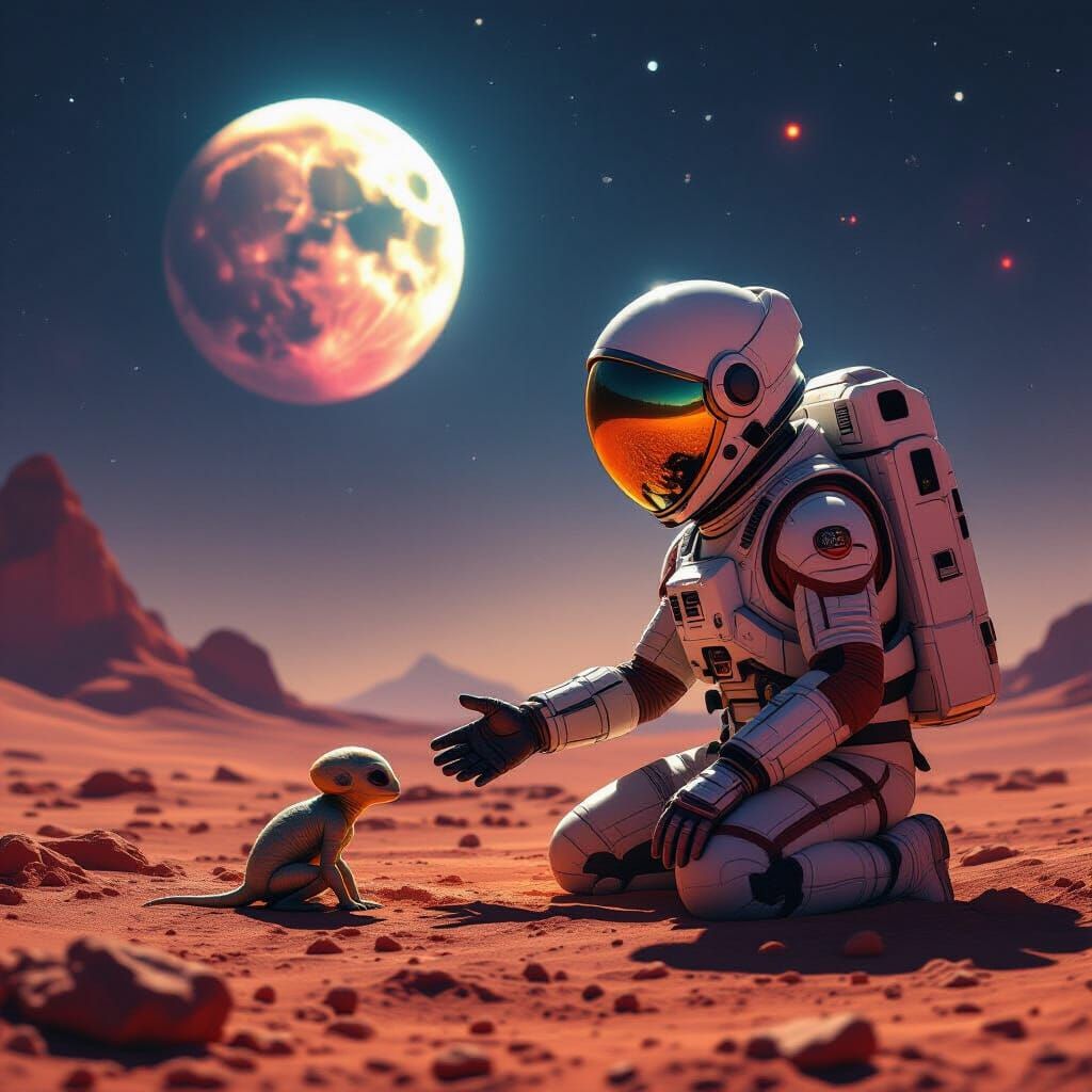 Astronaut Reaches Out to Alien on Mars-like Planet